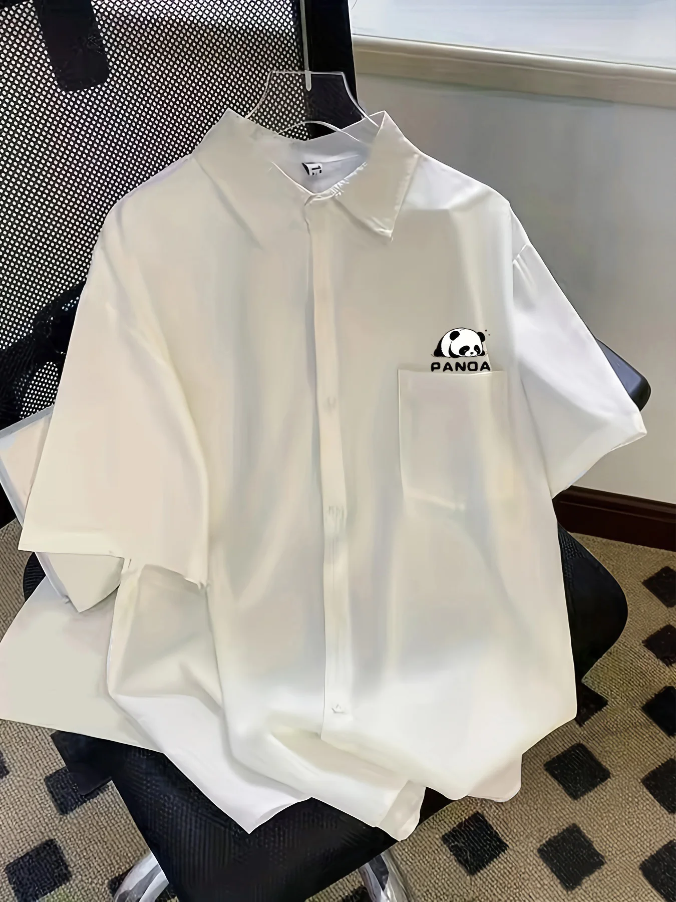 Summer New Trendy Men's Fashion Casual and Simple Short-Sleeved Shirt Featuring a Playful Cartoon Panda Print
