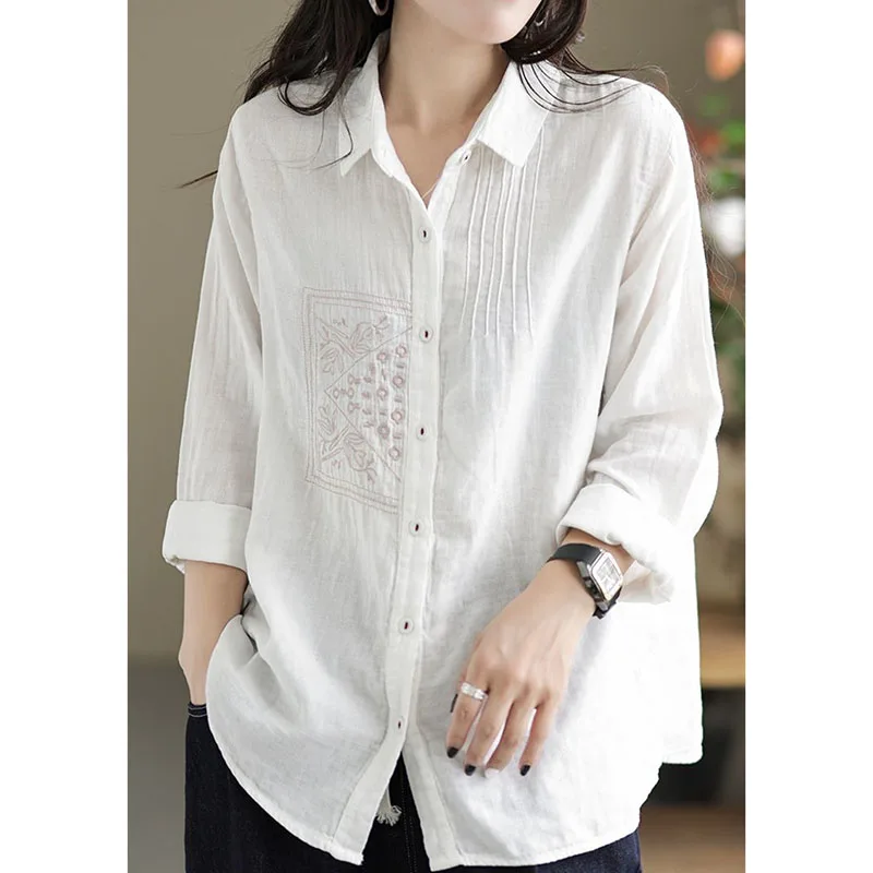 

Spring Female Solid Color Shirts Coat Korean Women Fashion Linen-cotton Tops Jacket Autumn Ladies Large Size 6XL Blouse Outwear
