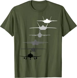 USA Air Force Fighter Jets F-4 F-111 F-15 F-16 F-22 F-35 Men T-Shirt Short Casual 100% Cotton Shirts Mens Clothing