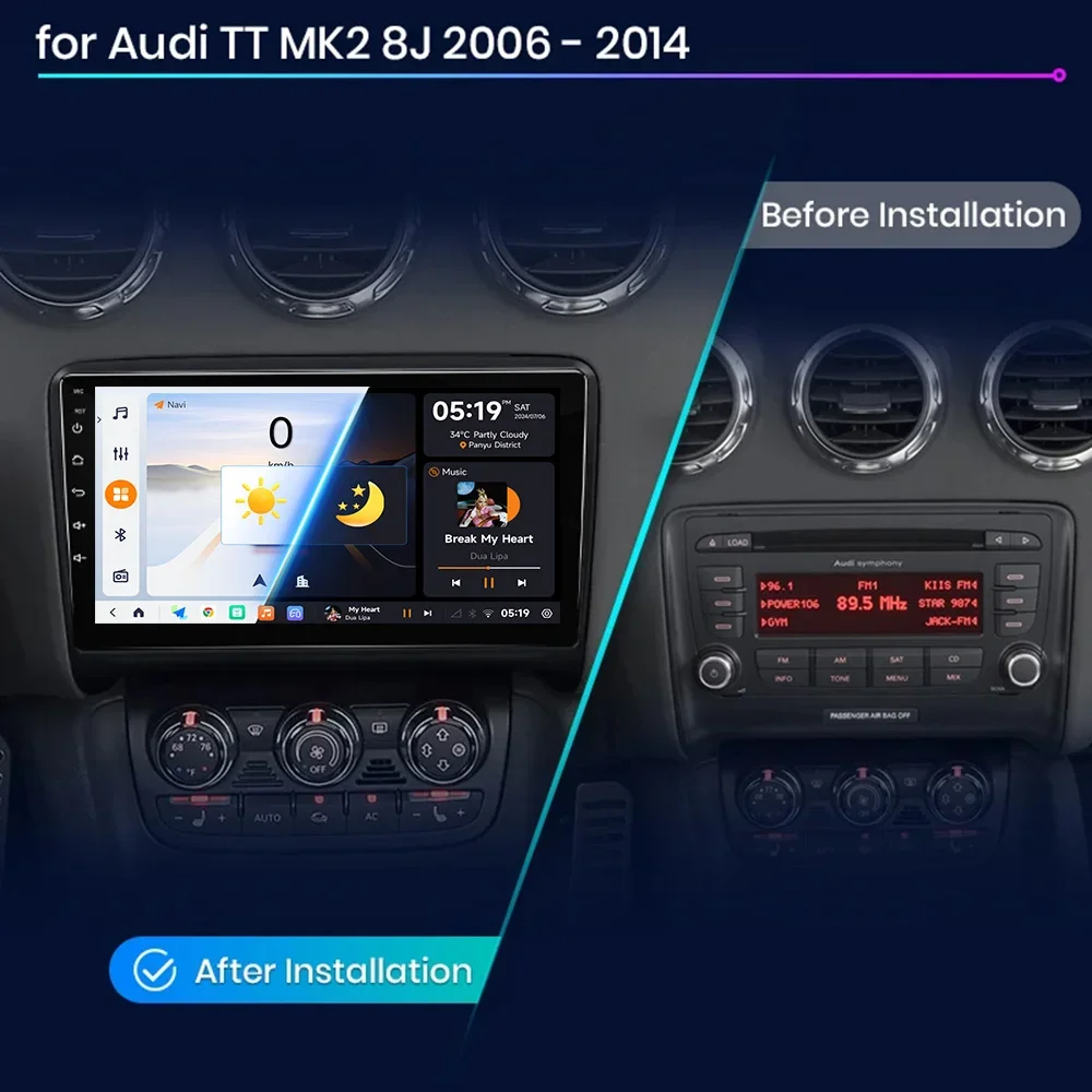 أندرويد 13 Carplay راديو السيارة التلقائي لأودي TT MK2 8J 2006 - 2014 الملاحة نظام تحديد المواقع مشغل وسائط متعددة فيديو ستيريو واي فاي + 4G رئيس وحدة