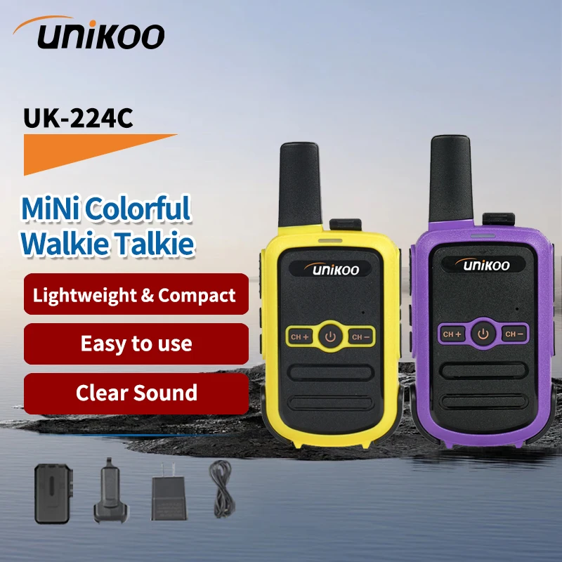

UNIKOO UK224C 2 pcs Mini Portable Walkie Talkie PMR446 FRS Two Way Radio Long Range Comunicador Transceiver for Camping Hunting