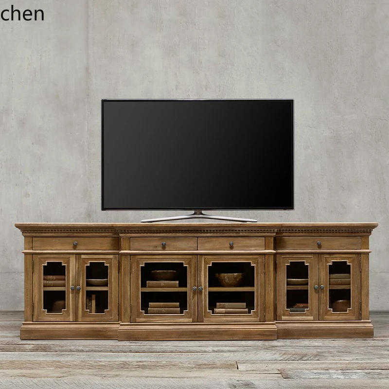 HXL Solid Wood TV Cabinet Glass Door Storage Cabinet Economical Type