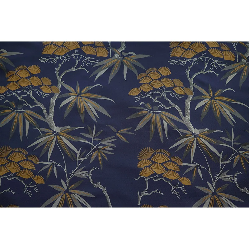 Dark Blue Retro Gingko Leaf Yarn Dyed Jacquard Fabric Women's Spring Autumn Dress Decorative Sewing Fabric 50cmx165cm