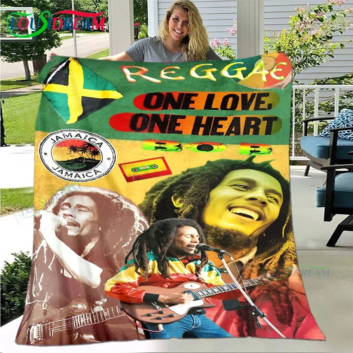 

Pop Singer R-Reggae Bob Marley Four Seasons Blanket Sofa Cover Travel Bed Plush Blanket Travel Office Break Blanket Gift