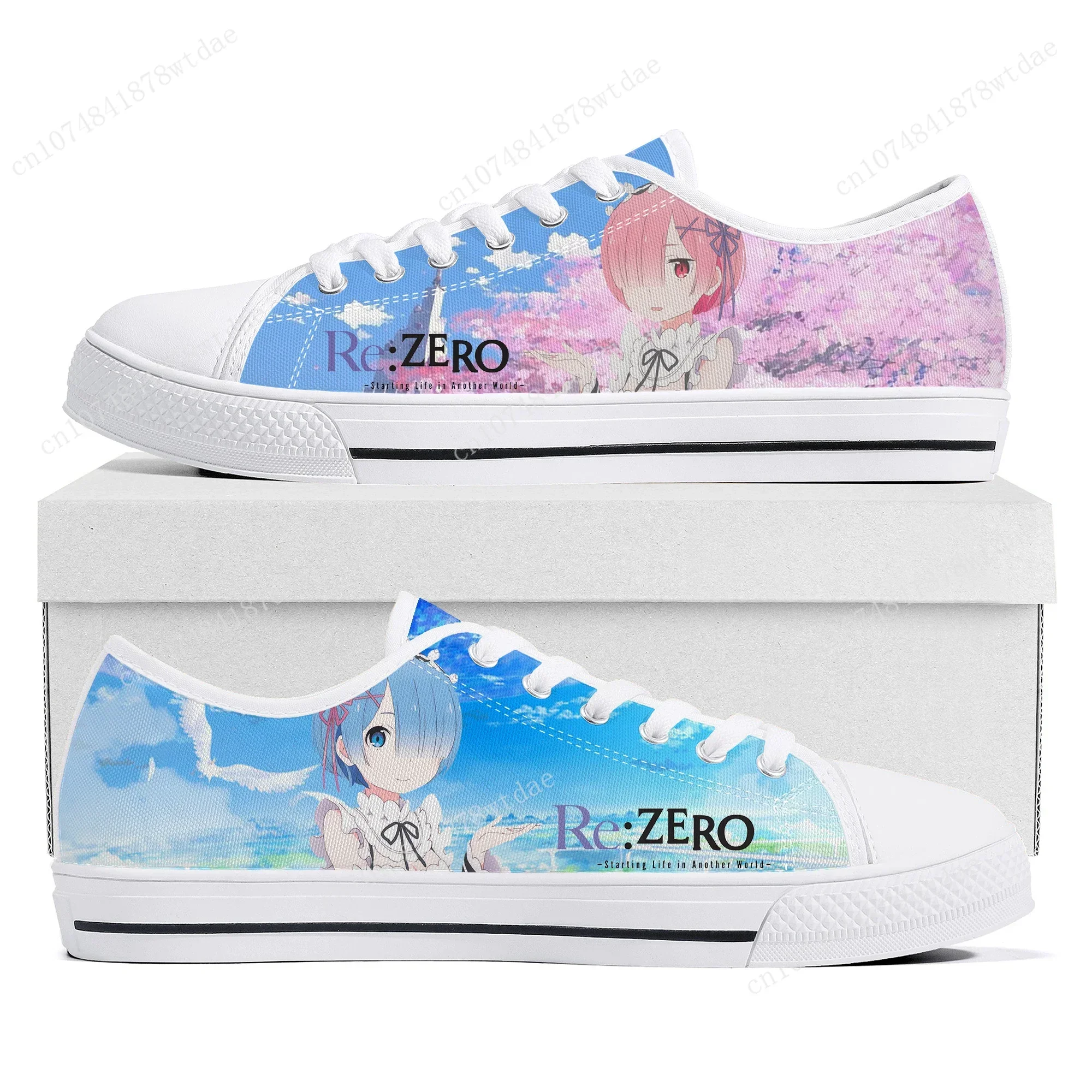 Rem Ram Low Top Sneakers Womens Mens  Re:Zero High Quality Canvas Sneaker Couple Anime Comics Manga Custom Made Shoes