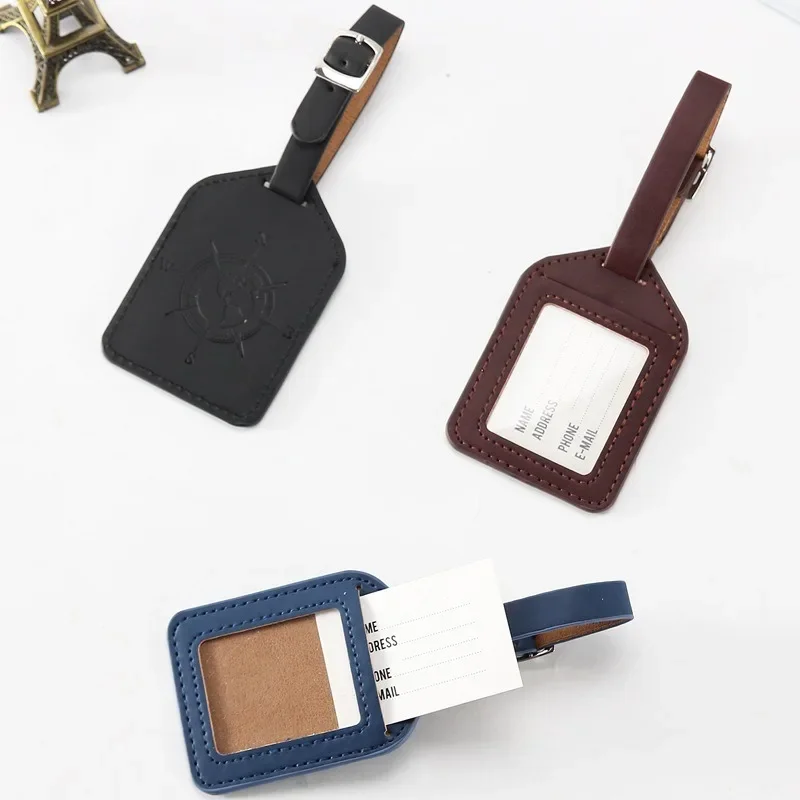 1PC Portable PU Leather Luggage Tag Suitcase Identifier Label Baggage Board Bag Tag Name ID Address Holder Travel Passport Card