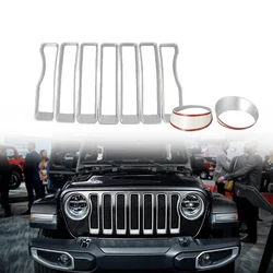 Car Front Grille Grill Inserts Trim Cover & Headlight Covers Trim Silver Tone ABS for Jeep wrangler JL 2018 2019