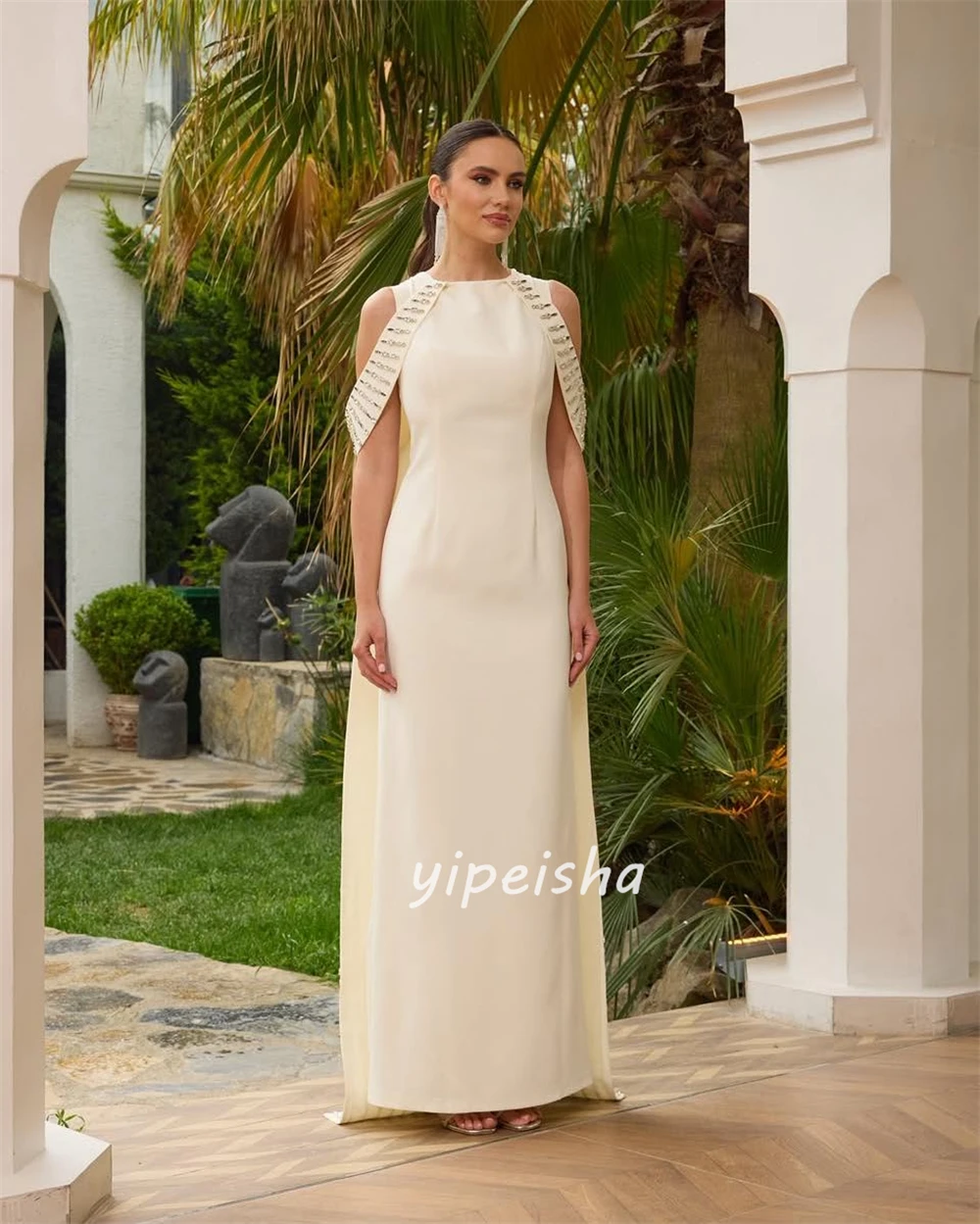 Высококачественный классический трикотаж со стразами по индивидуальному заказу, прямые длинные платья с круглым вырезом, платья на заказ, вечерние модные платья