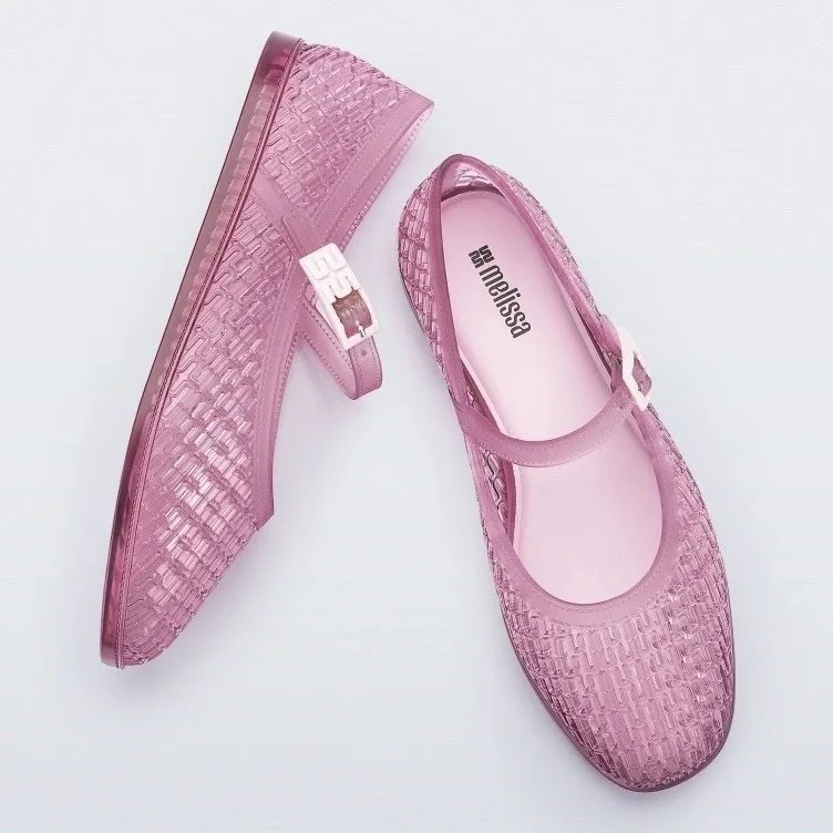 

Mini Melissa Women Style Ladies Leisure Breathable Jelly Shoes Women Summer Bird's Nest sandals Side Empty Button Hollow Flat