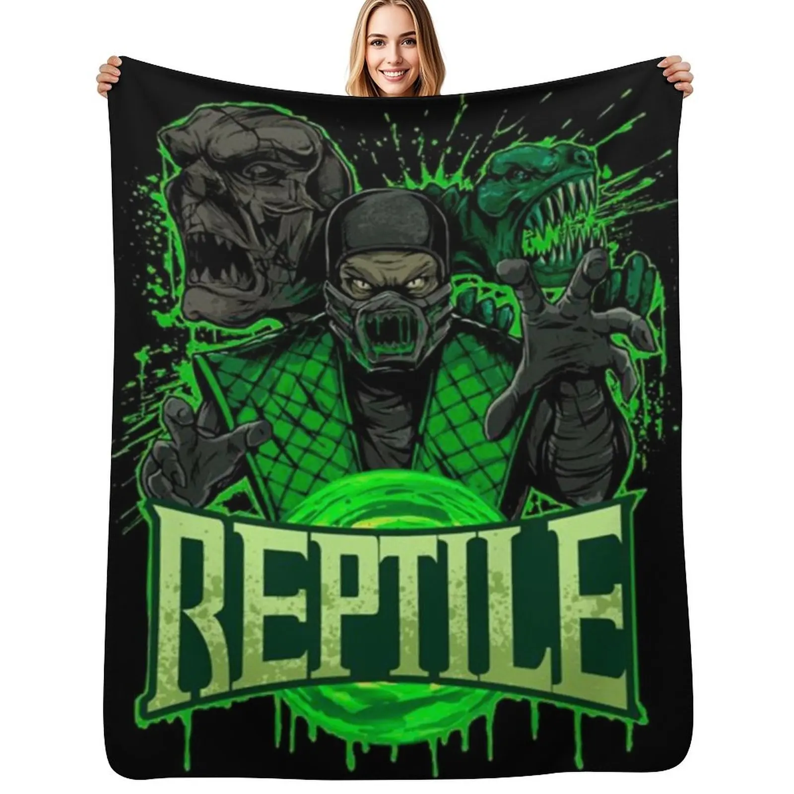 

Mortal Kombat Reptile Throw Blanket Loose cosplay anime Luxury Throw funny gift Blankets