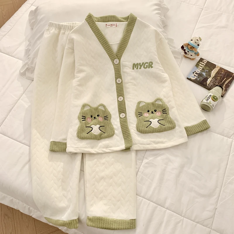 

Женский комплект пижамных штанов с ворсистой отделкой, ребристыми краями, V-образным вырезом, короткими рукавами и шортами-бермудами, всесезонная одежда для сна, мягкая и удобная.