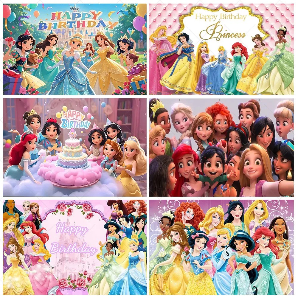 

Disney Princess Theme Backdrop Supplies Girl Birthday Party Decorations Rapunzel Snow White Background Banner Photo Shoot Prop