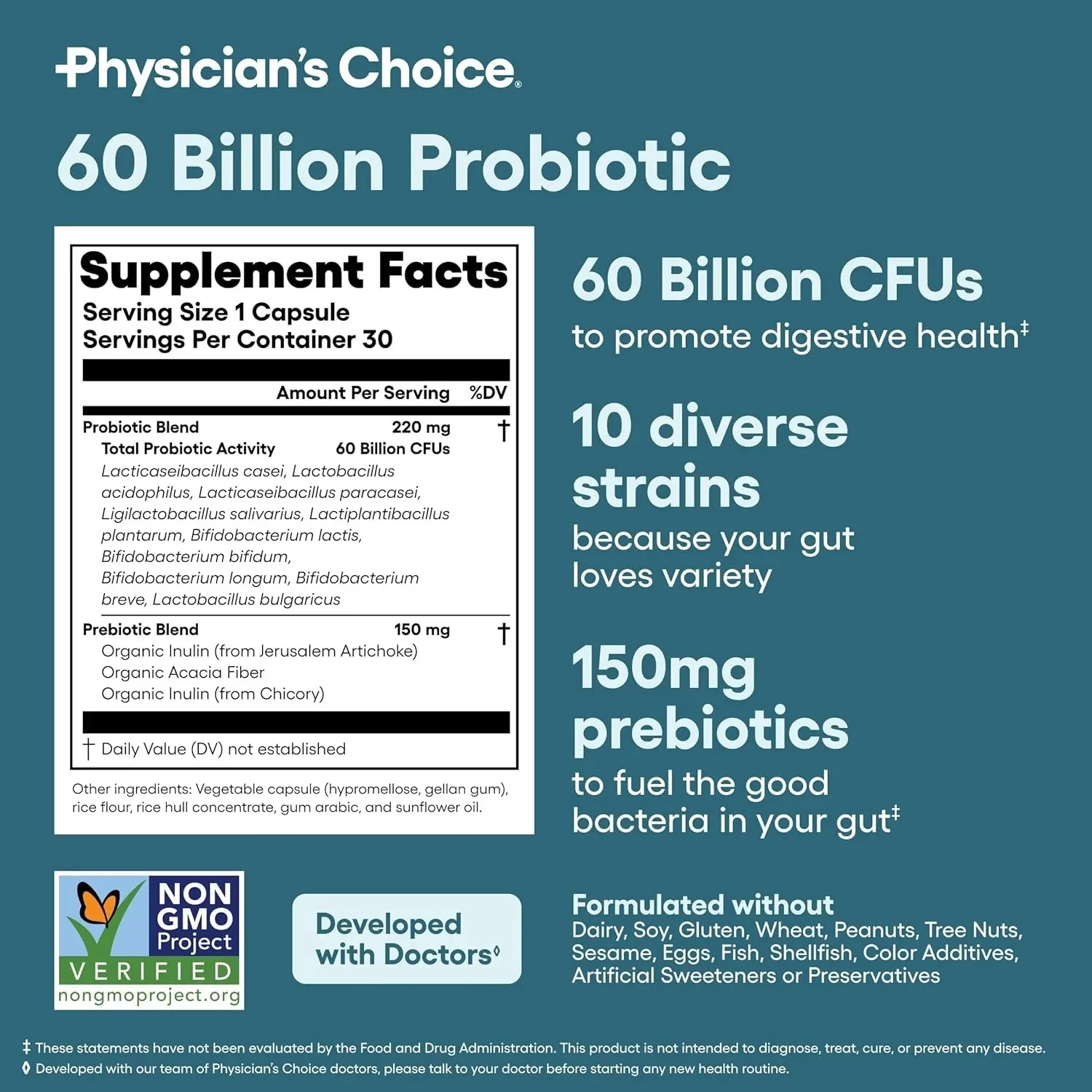 Probiotics 60 Billion CFU - Multi Enzymes, Organic Prebiotics - Support Healthy Gut Flora, Reduces Bloating, Improve Immunity