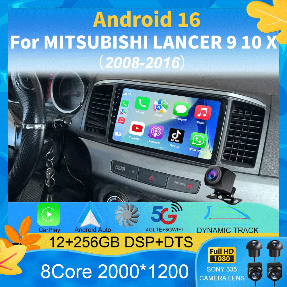 

Автомагнитола Android 16 с видеоплеером для Mitsubishi Lancer 9 10 2008-2016, 9-дюймовый стерео аудио GPS-плеер с Carplay и Auto Screen