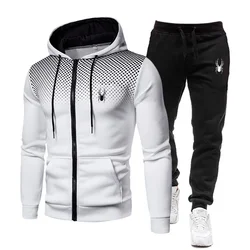 Men's Tracksuit Hooded Zipper Jacket + Sweatpants Outfits Fashion 2 Piece Sets Autumn and Winter Male Workout Jogging Sports