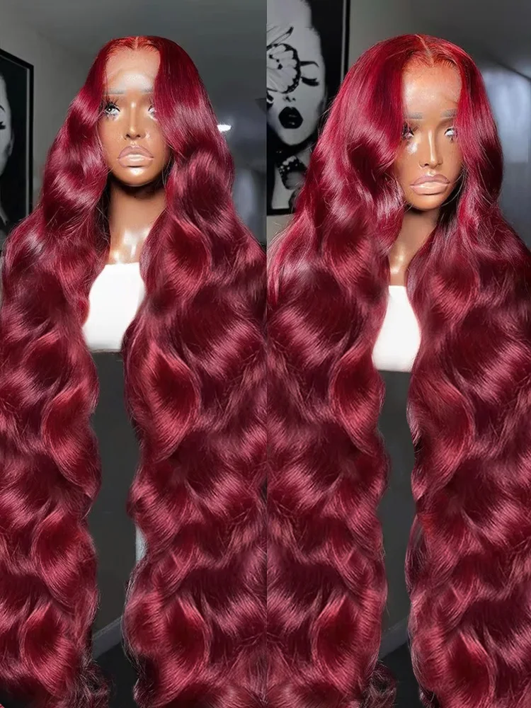 200 Density Burgundy 13x6 HD Lace Frontal Wigs 99J Body Wave HD Transparent 13x4 Lace Front Human Hair Brazilian 28 30 Inch Wine