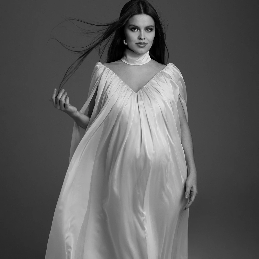 Maternity Photography Dress V Neck Cape Gown Pregnant Photoshoot Outfit Baby Bump Long Sleeve Elegant - view 6