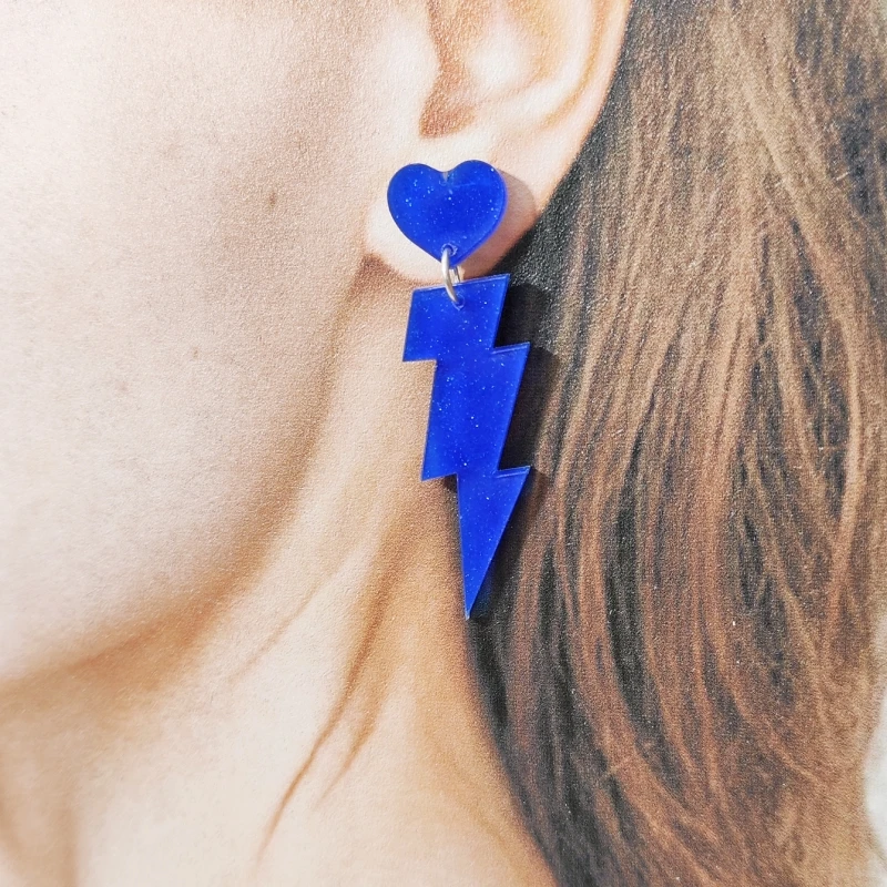 KUGUYS Heart Lightning Women\'s Glitter Earrings Acrylic Trend Fashion Summer Jewelry Party Accessories