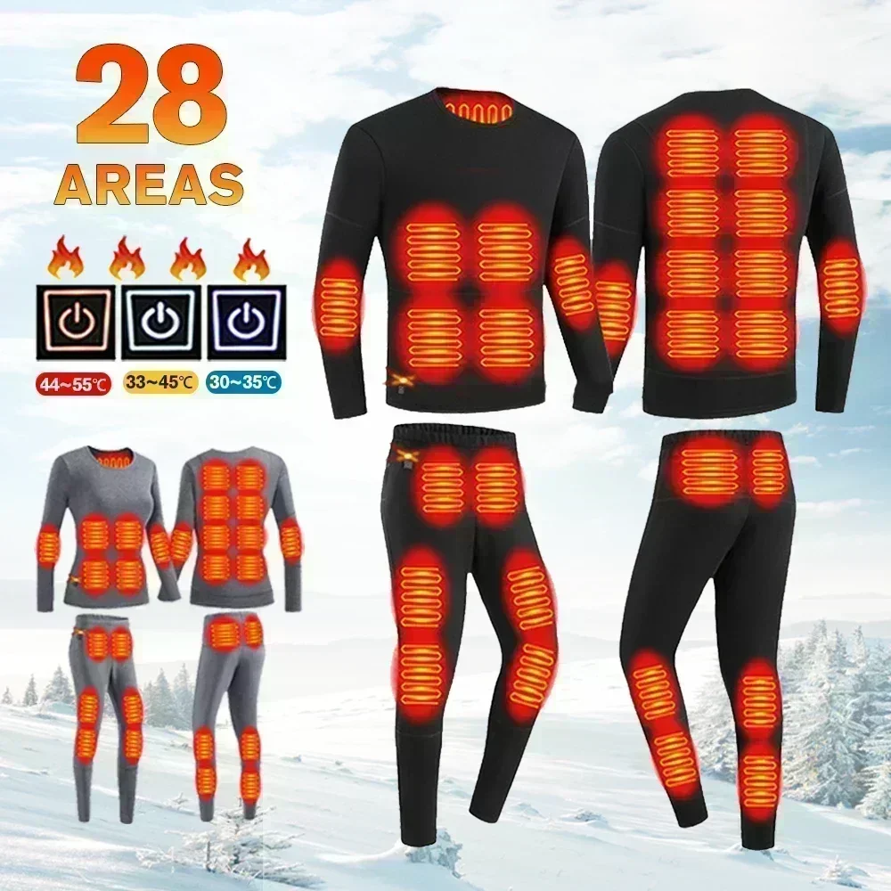 Heated Underwear 28 Areas Hiking Shirts Skiing Suites Tops Pant Men Women Thermal Underwear USB Heating Jacket Winter Clothing