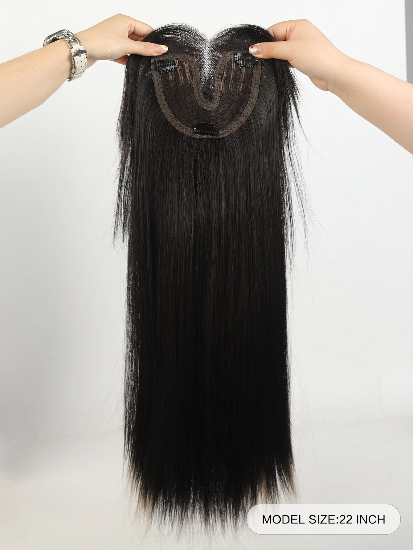 OLACARE Synthetic Topper Clip In Hair Extensions with Bangs Increase Hair Volume On The Top Of The Head Cover White for Women