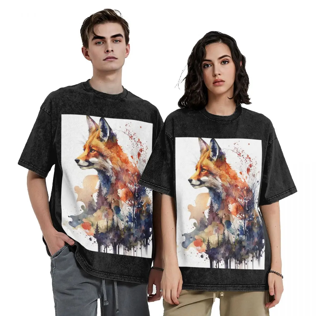 

Fox Watercolor T-Shirt customs design your own plus size clothes graphic tee shirt mens vintage t shirts