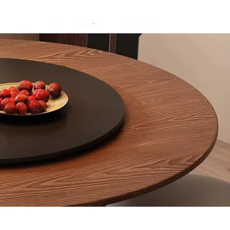 Wholesale Classic Simple Luxury Round Dining Table With Wooden Top And With A Small Turntable Walnut Dining Room Table Dinner