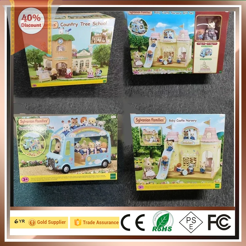 Original 2024 Sylvanian Families Baby Castle Nursery Gift Set Country Tree School Sunshine Nursery Bus Girls Kawaii Figures gif