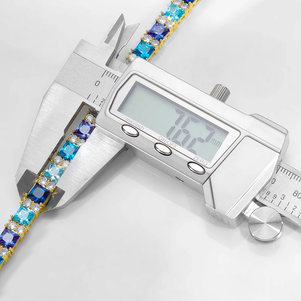 Fashion Rapper 925 Silver Necklace Multi Color Rectangular Moissanite Tennis Necklace Luxury Hip Hop Jewelry Gift For Women