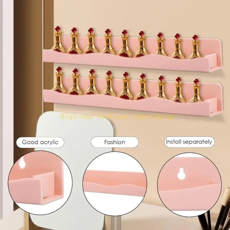 L9NB Pack of 6 Easy Installation Multicolor Acrylic Polishes Wall Mounted Shelf for Cosmetic Storage