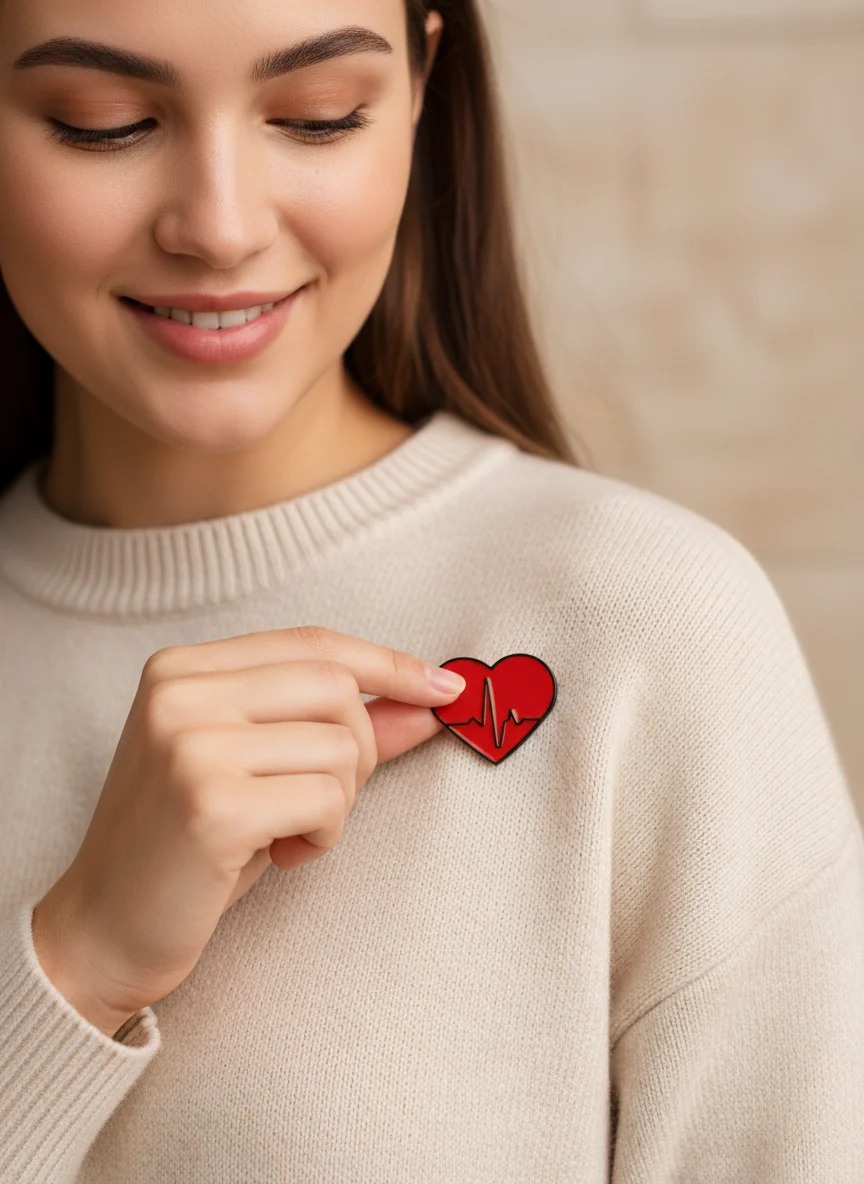 Valentine's Day Heartbeat Pattern Pins  Funny Red Heart Electrocardiogram Design Enamel Brooches For Couple Lovers Badge