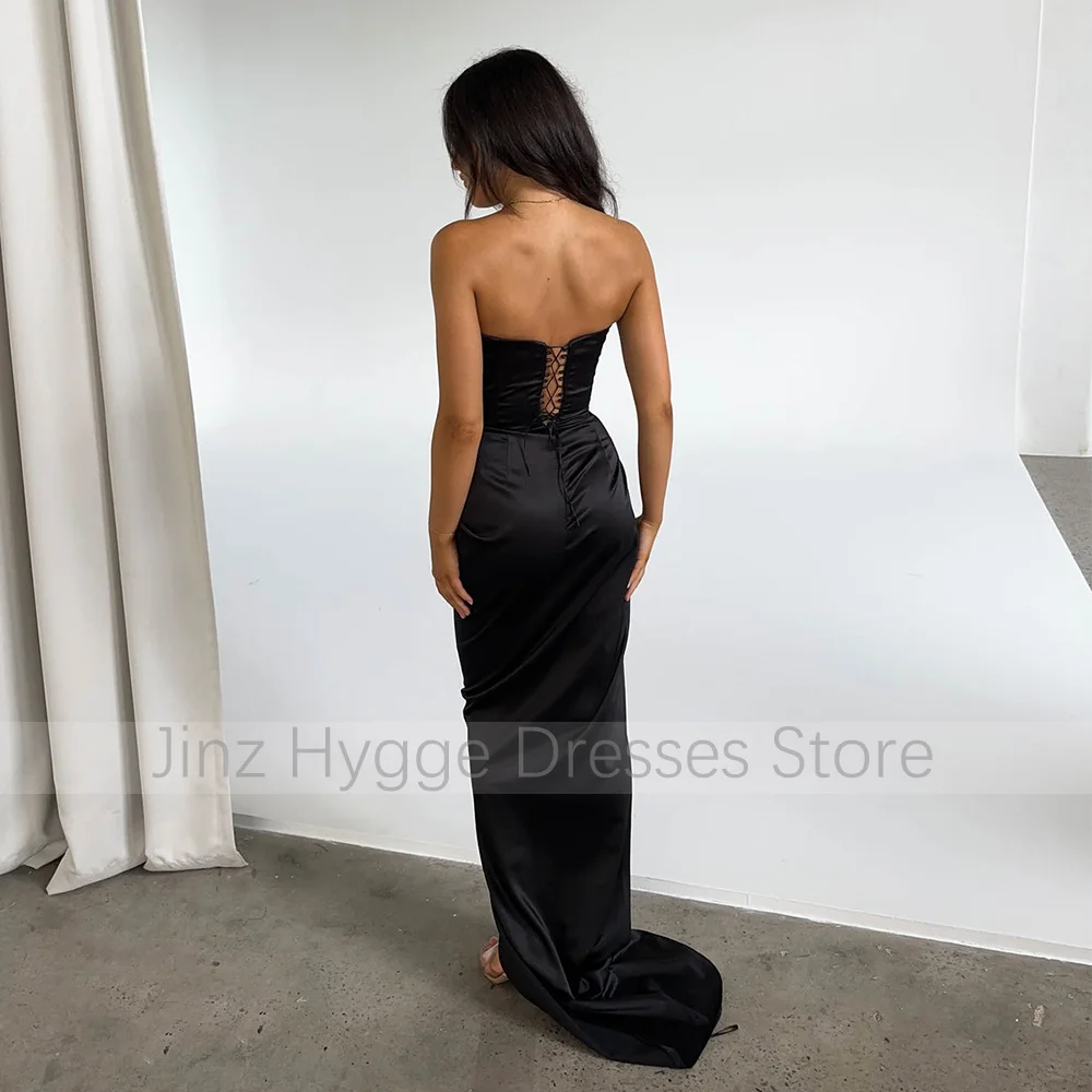 Black Satin Evening Dresses for Women 2024 Column Strapless High Split Formal Party Gowns Long