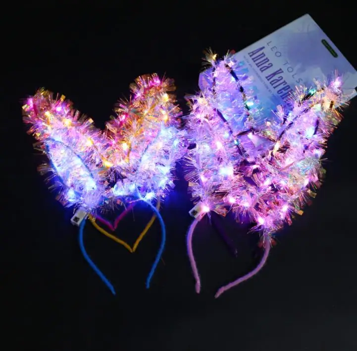 

Светодиодная повязка на голову с заячьими ушками, светящаяся повязка на голову с длинными ушками кролика, палочка для волос для детей и взрослых, свадьба, Хэллоуин, Рождественская вечеринка, светящийся декор SN