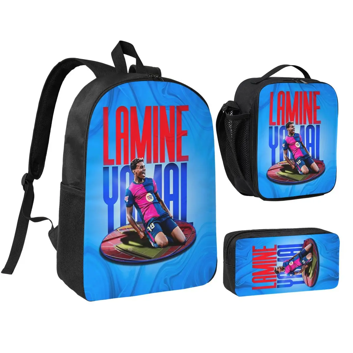3pecs/set Soccer 19 Lamine Y-Yamal Backpack for Student  High School Canvas Bags Lunch bag Pencil Case