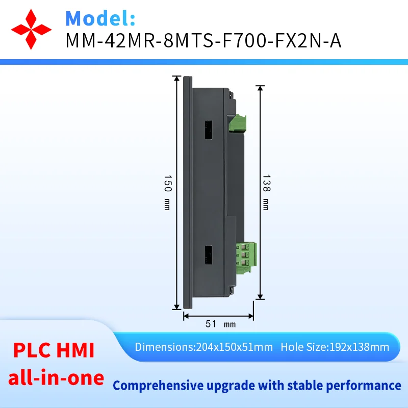 YKHMI 7'' PLC HMI FX2N-42MR All-In-One, 24Input 18Output, 4 Pulse 100K And 4AD 2DA  RS485 RTU