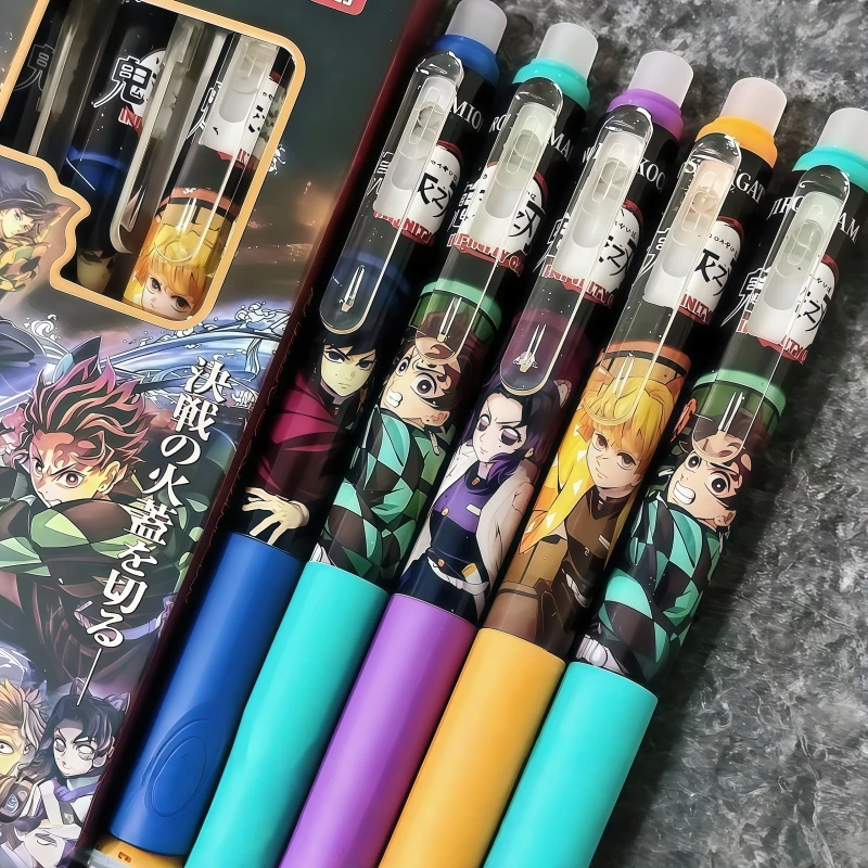 4pcs Demon Slayer erasable pens cartoon anime retractable pens ST quick-dry 0.5mm ballpoint pens for students study stationery