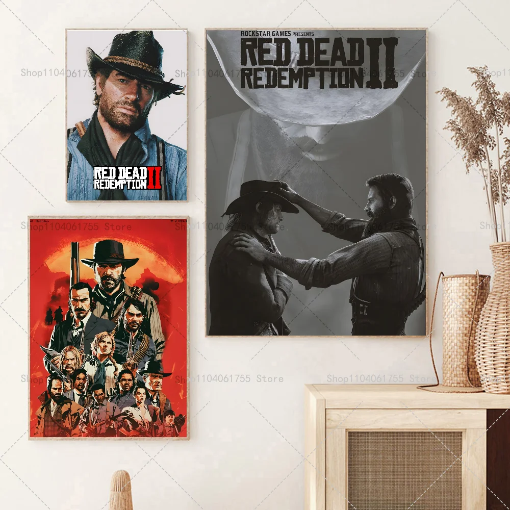 1PC Popular Game Red Dead Redemption 2 Poster Self-adhesive Art Waterproof Paper Sticker Coffee House Bar Room Wall Decor