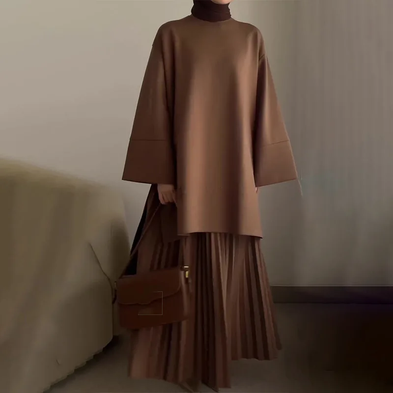 2025年秋 欧米風 ラウンドネック ルーズ カジュアルトップス ヴィンテージスタイル スカートセット レディース