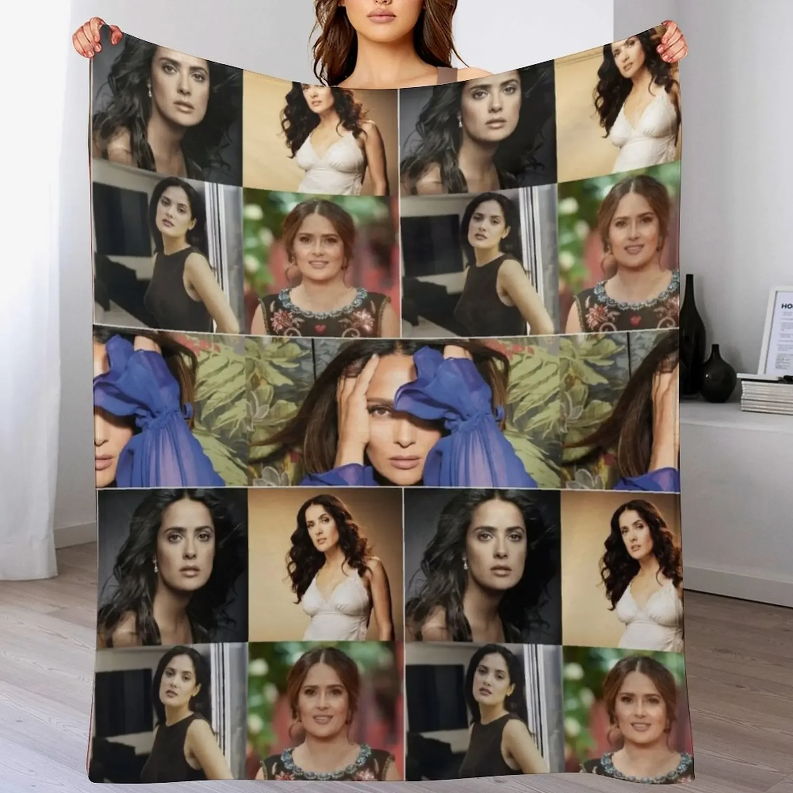 

Salma Hayek Mexican-American actress Beautiful Aesthetic Photos Collage - 2 Throw Blanket Cozy Warm Blanket for Bed Room Decor