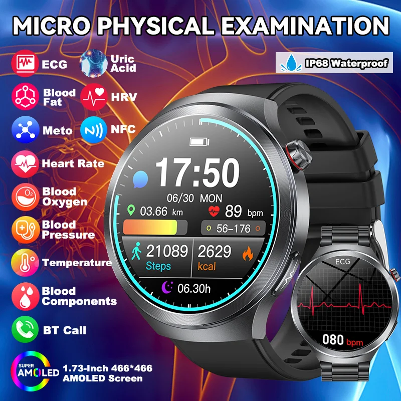 LIGE 2025 New ECG+PPG Smart Watch Men Women Blood Pressure Blood Lipid Uric Acid Body Temperature Health Tracker Smartwatches