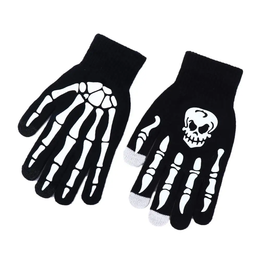 Skull Skeleton Male Hand Bone Non Slip Halloween Luminous Mittens Fashion Accessories Half-finger Gloves Full Finger Gloves