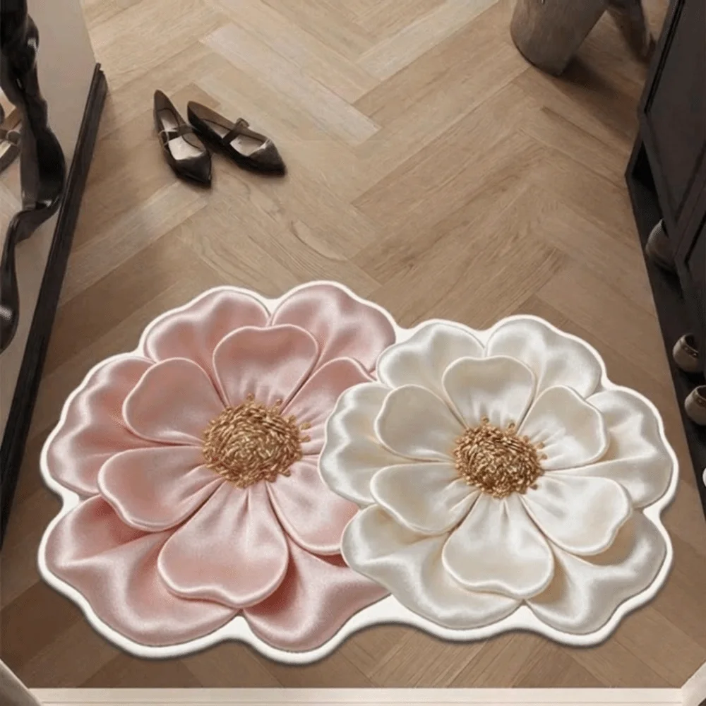 5D Flower Design Bathroom Mat Satin Like Surface Quick Dry Diatom Mud Mat Stain Resistant Non Slip Bath Rug Home Daily Use