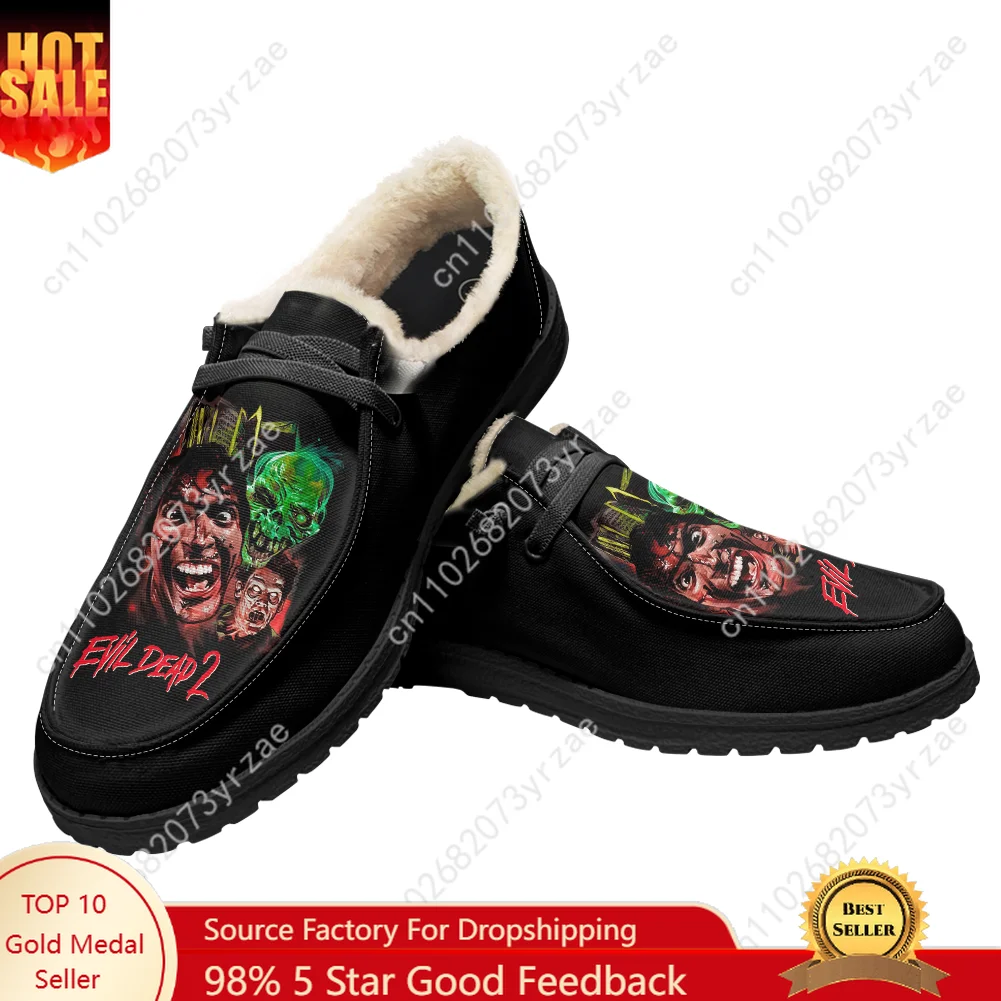 

Evil Dead II Velvet Flat Shoes Mens Womens Warm Shoe Indoor Outdoor Light Shoe Personalized Fashion Print Customize Couple Shoes