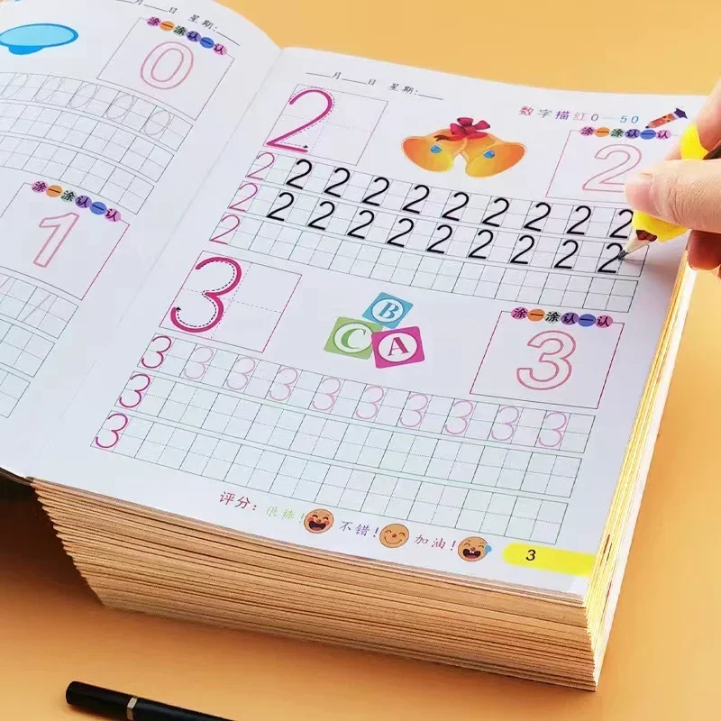 32 Pages d'apprentissage de l'écriture des chiffres de mathématiques de l'alphabet pour les enfants, exercices de maternelle, livres de pratique de calligraphie
