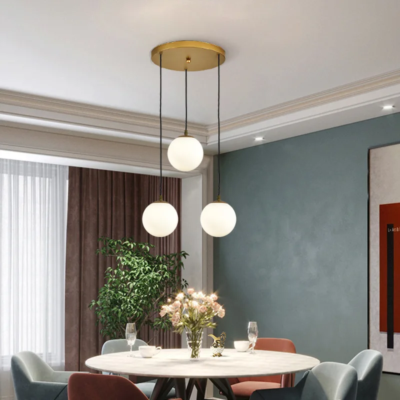 

Simple Restaurant Three-head Glass Chandelier Nordic Personality Creative Wrought Iron Lights Bar Bedside Small Lamp