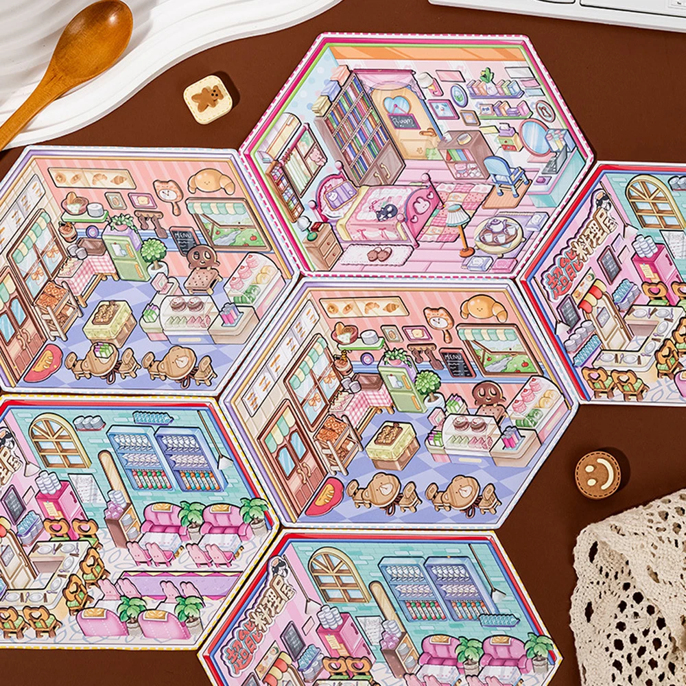 3D Sticker DIY Cabin Scene Stacking and Pasting Three-dimensional Hand Account Gift for Child Kid Baby Student Stress Relief