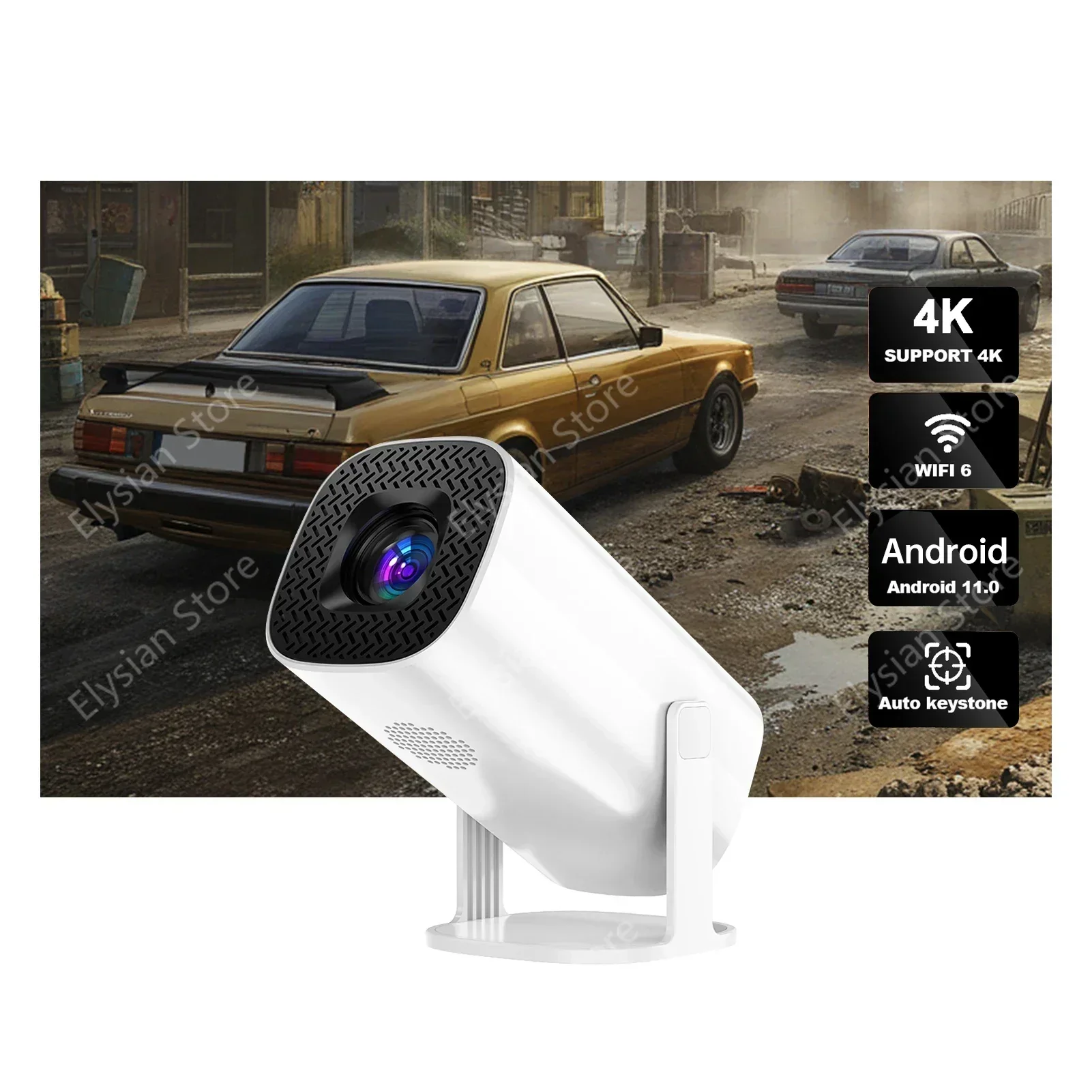 P30 Projector 4K Decoding 1080P WiFi6 BT5.4 Android 11 with 100in Display Same Screen Technique 180°  Rotatable Movie Projector