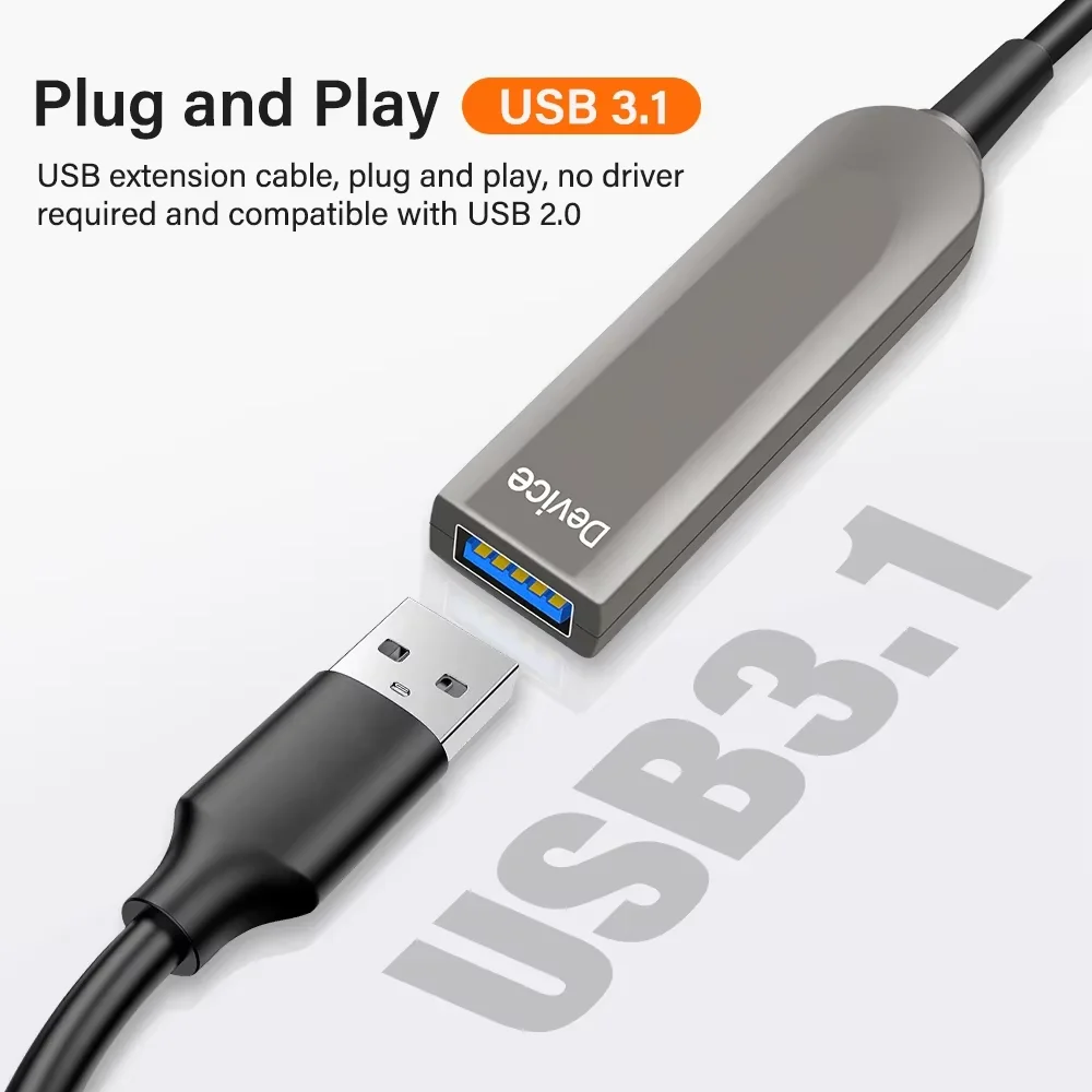 

Fiber Optic USB Type-A 3.1 Extension Cable 10Gbps High-speed Compatible USB 3.0/2.0 for Keyboard Mouse Flash Drive Hard Printer