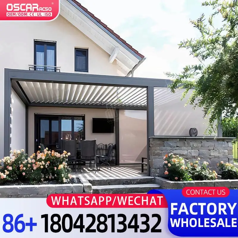 

Моторизованный регулируемый жалюзированный крыша с открытым закрытием, алюминиевый навес для патио 4x3 для сада, балкона, беседки на заднем дворе