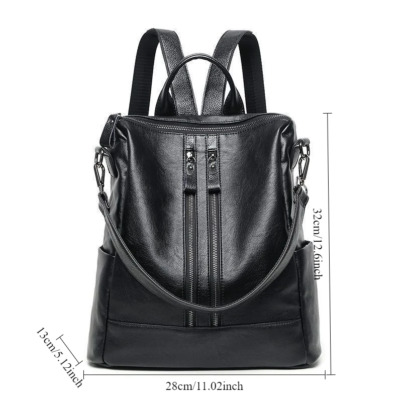 Fashion Leather Women's Bags, Solid Color Simple Casual Backpack, College Style Commuting Large Capacity Handbag