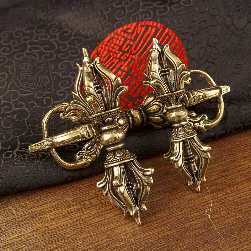 ornament, five-pronged demon-subduing , enlarged vajra, Tibetan-style tabletop decoration, brass handicraft